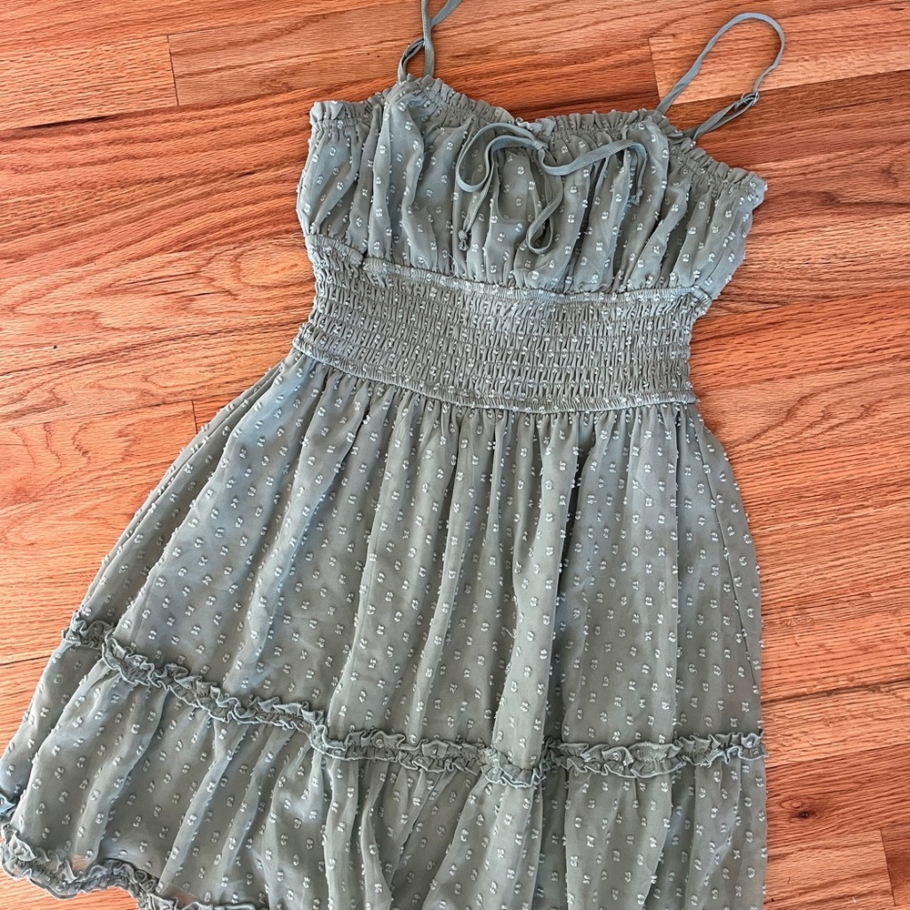 Mi Ami Sage Green Smocked Sundress with Spaghetti Straps